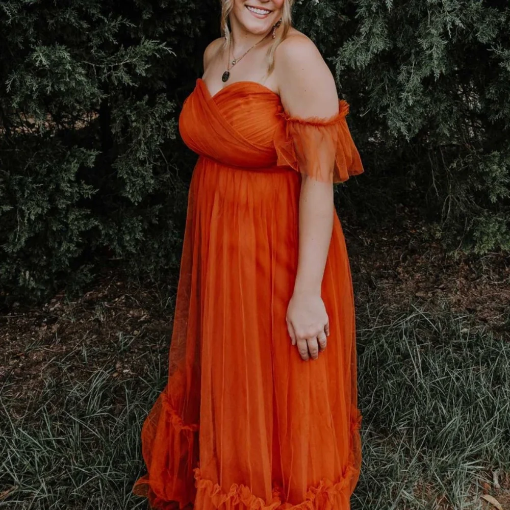Luxe Mesh Off Shoulder Bridal Prom Formal Maxi Dress - Picture 7 of 11